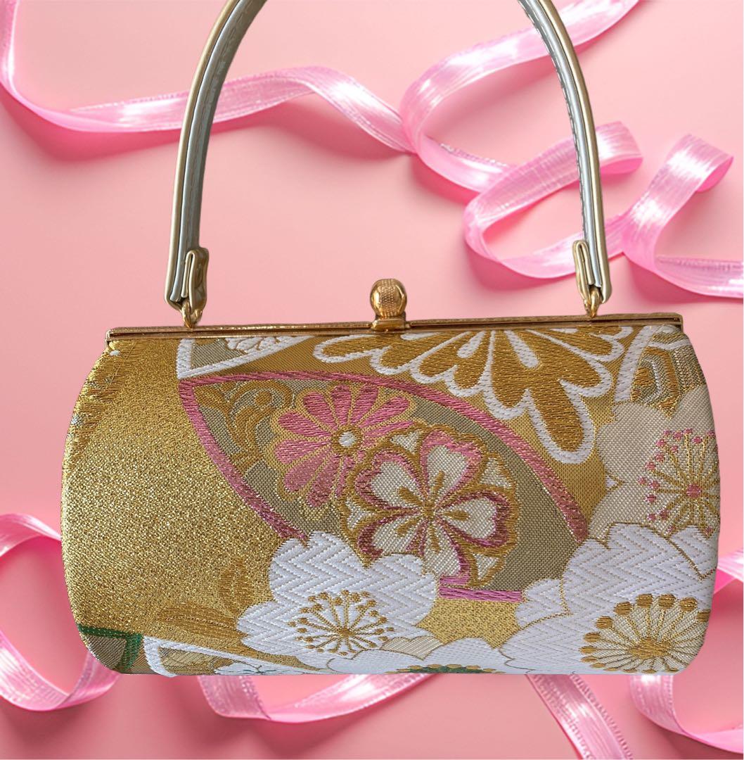 和装用花柄金色バッグと草履セット　合計2点