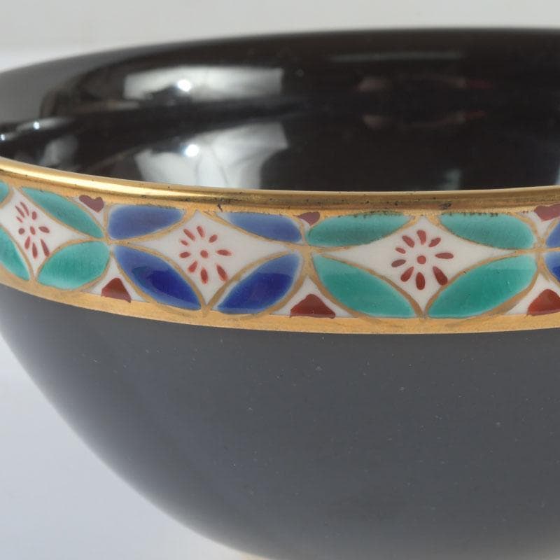 茶道具　京焼　平安　紫雲造　色絵　黒仁清七宝文　数茶碗　五客　V　9486