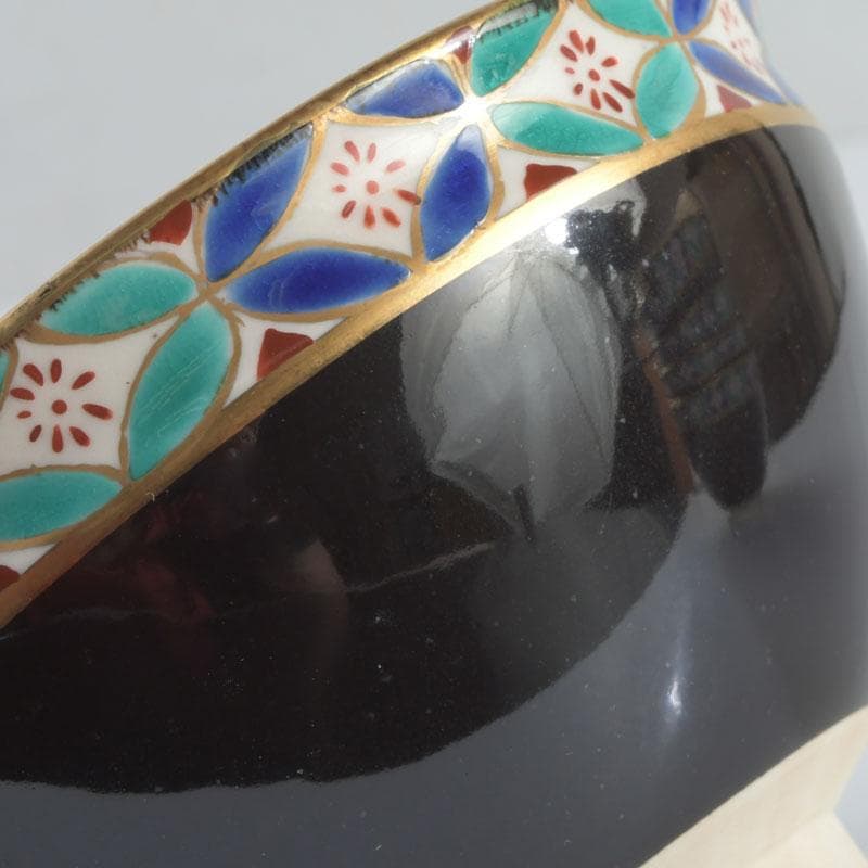 茶道具　京焼　平安　紫雲造　色絵　黒仁清七宝文　数茶碗　五客　V　9486