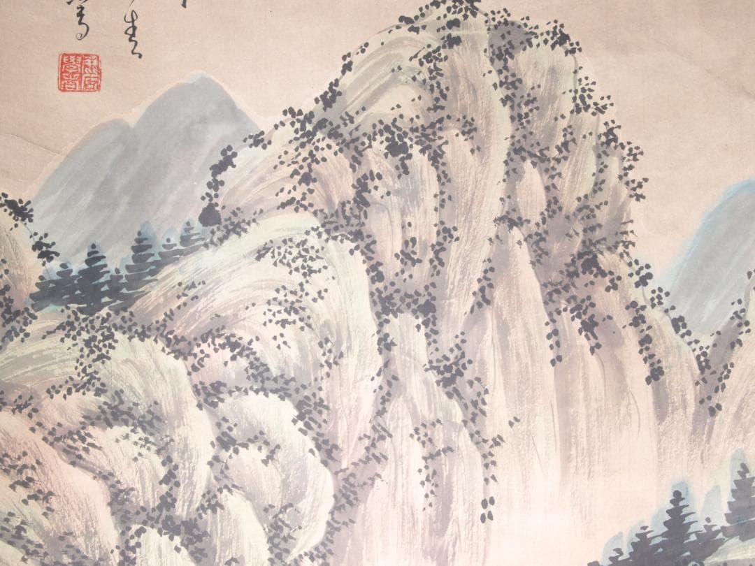 【骨董掛け軸】風景図 中国　唐時代 肉筆保證 唐物唐本AK1019A10-3