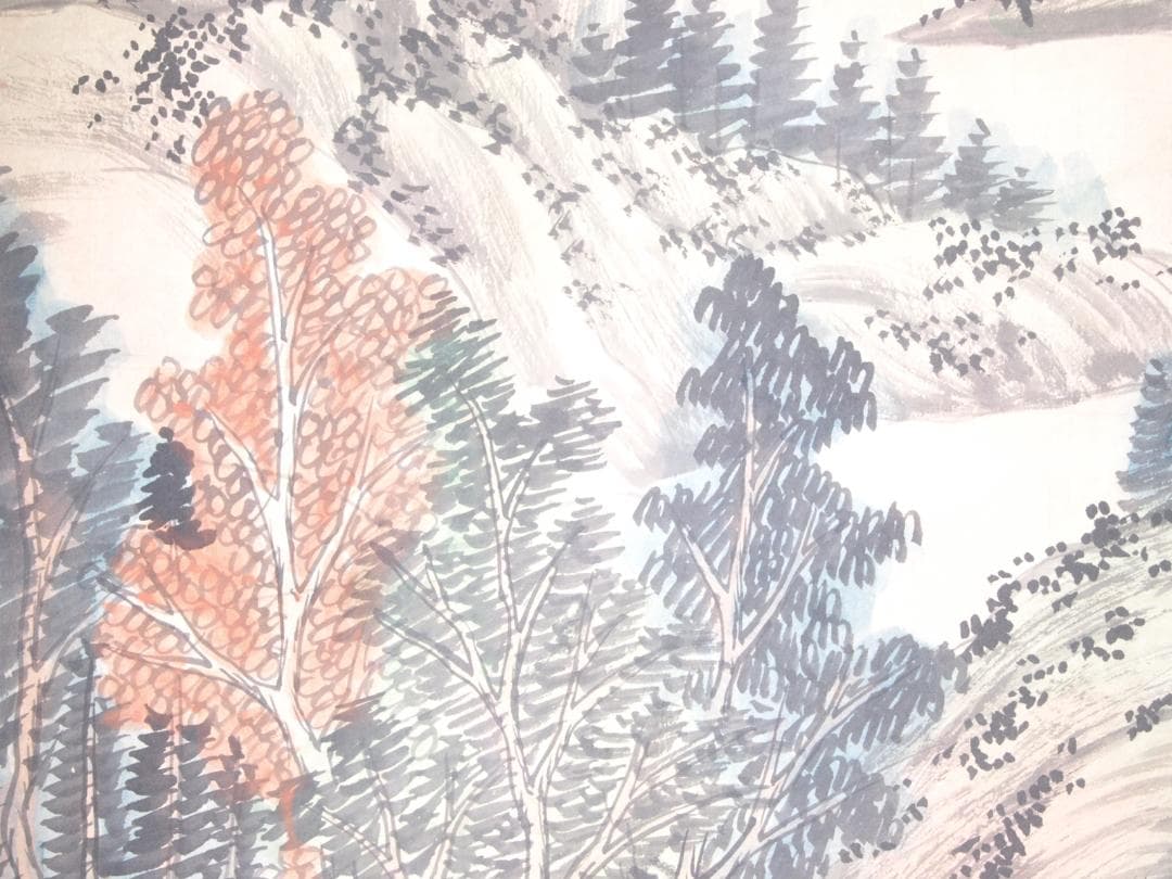 【骨董掛け軸】風景図 中国　唐時代 肉筆保證 唐物唐本AK1019A10-3