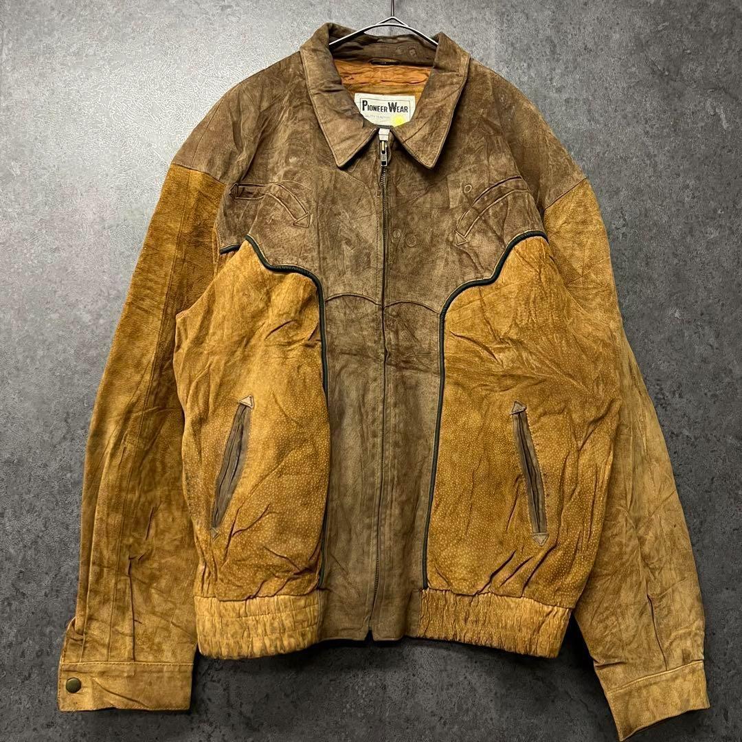 ☆US古着☆vintage【レザー・スエード ウエスタン ジャケット】2XL
