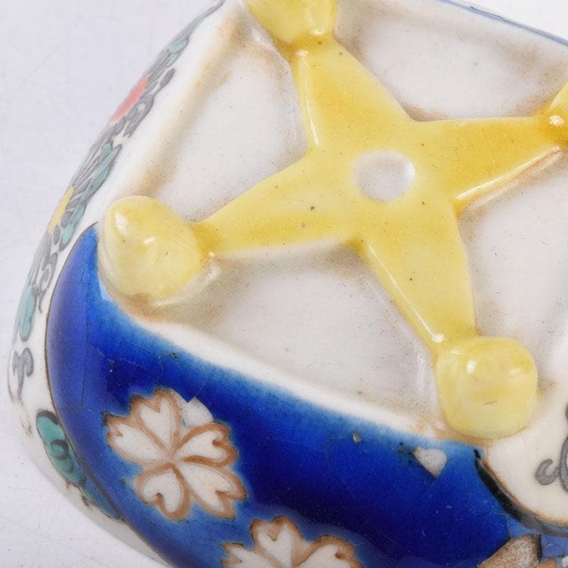 茶道具　色絵　花草文　香合　時代箱　C　8475