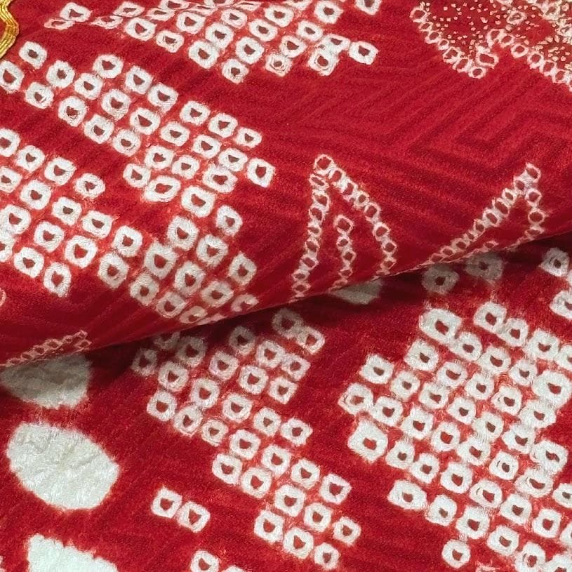 ゆりのはな　本振袖　総絞り　金駒刺繍　金彩入り　花柄　赤色系　正絹　K401