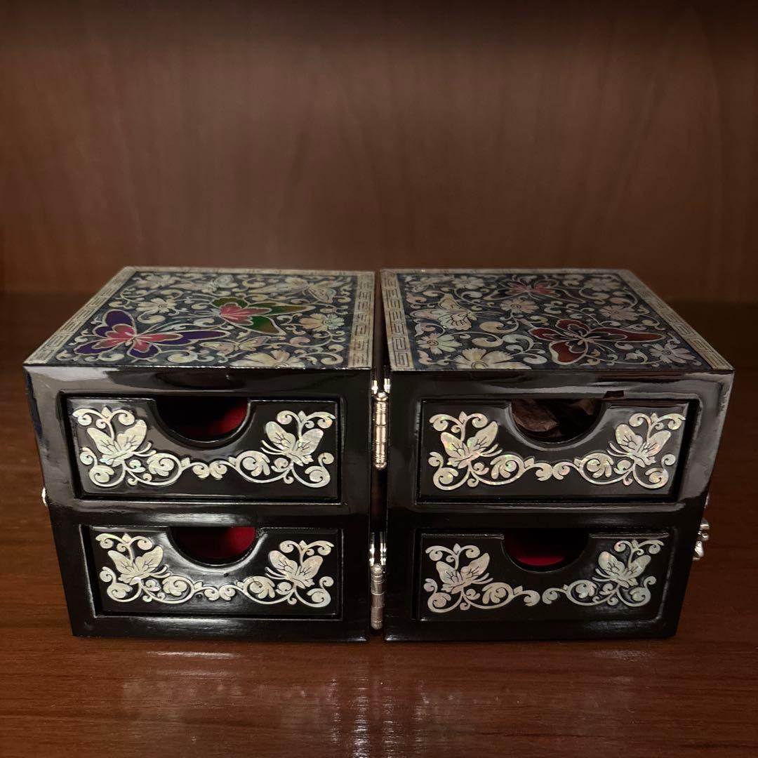 韓国 伝統工芸 螺鈿細工 双子宝石箱 ジュエリーボックス 小物入れ 蝶 花