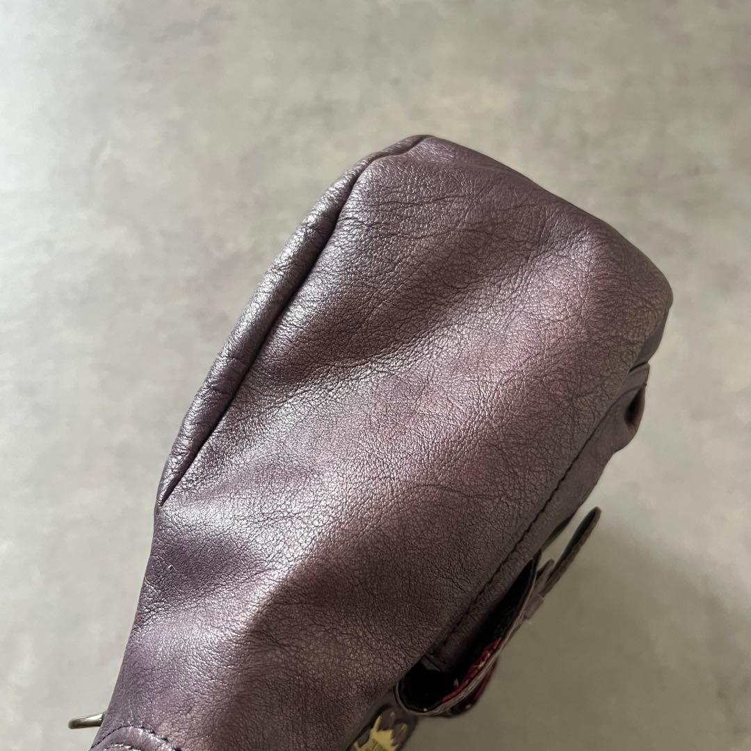 【美品】 アナスイ バタフライ レザー ハンド バッグ ANASUI パープル