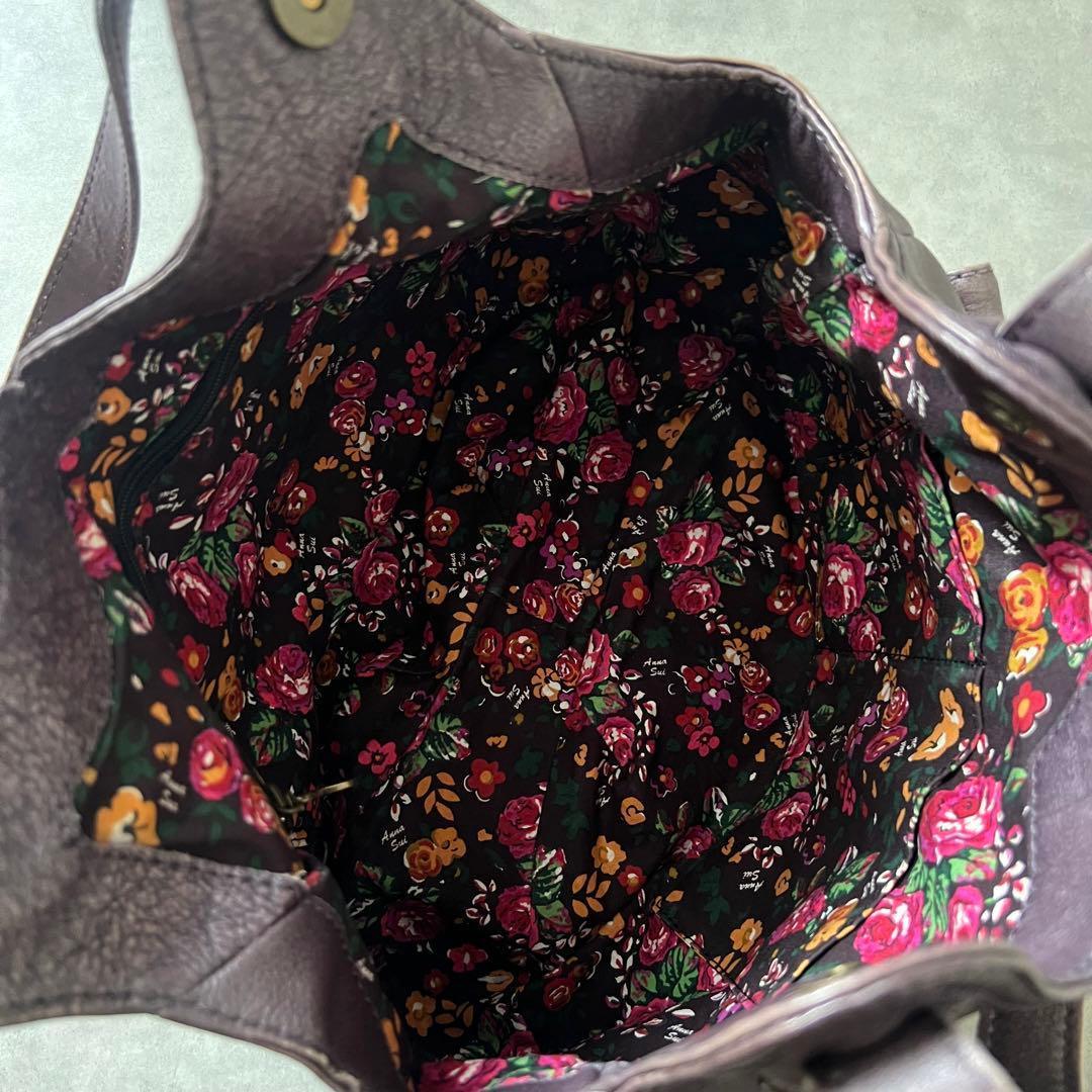 【美品】 アナスイ バタフライ レザー ハンド バッグ ANASUI パープル