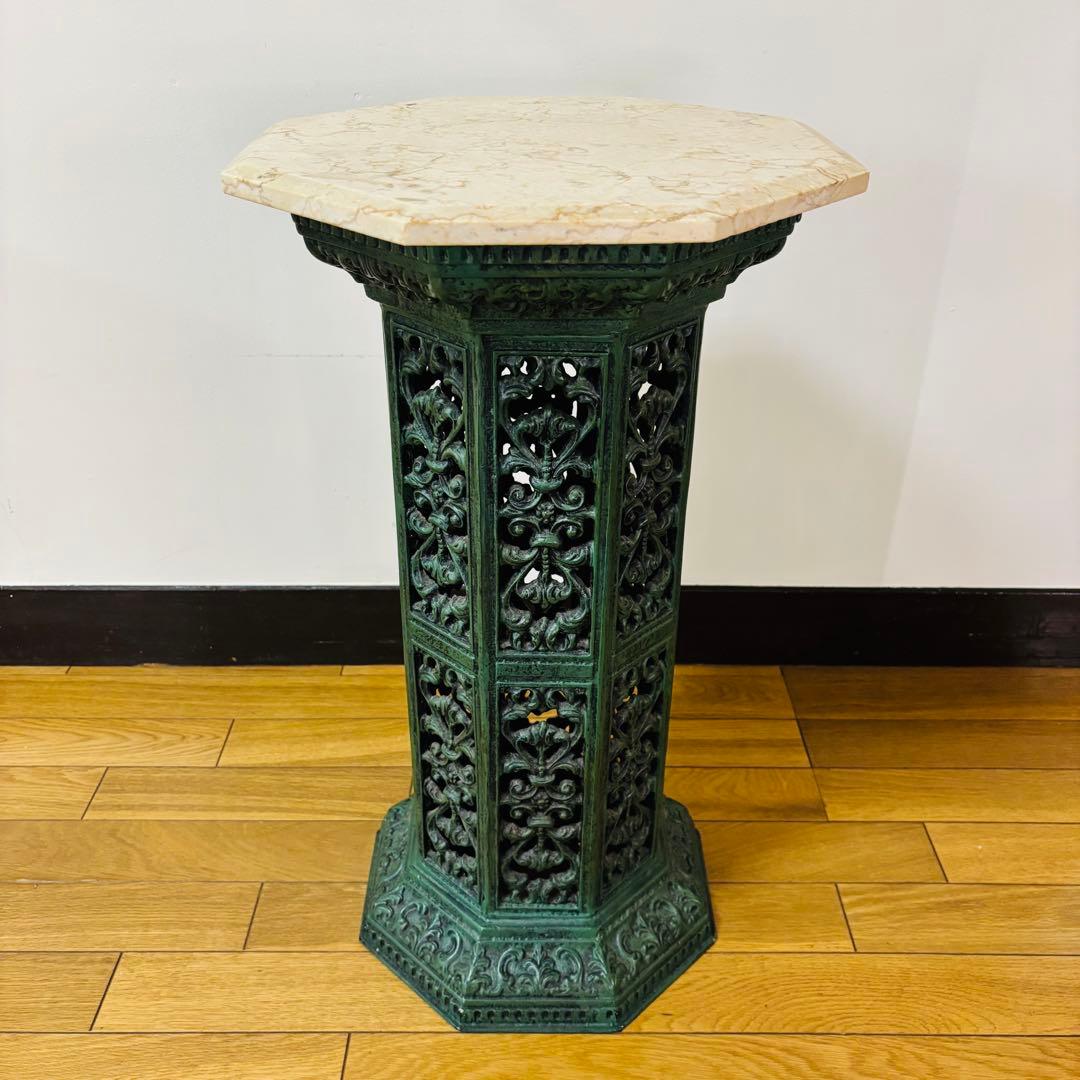 イタリア ロココ調　大理石 アンティーク　サイドテーブル＆花台　送料込み