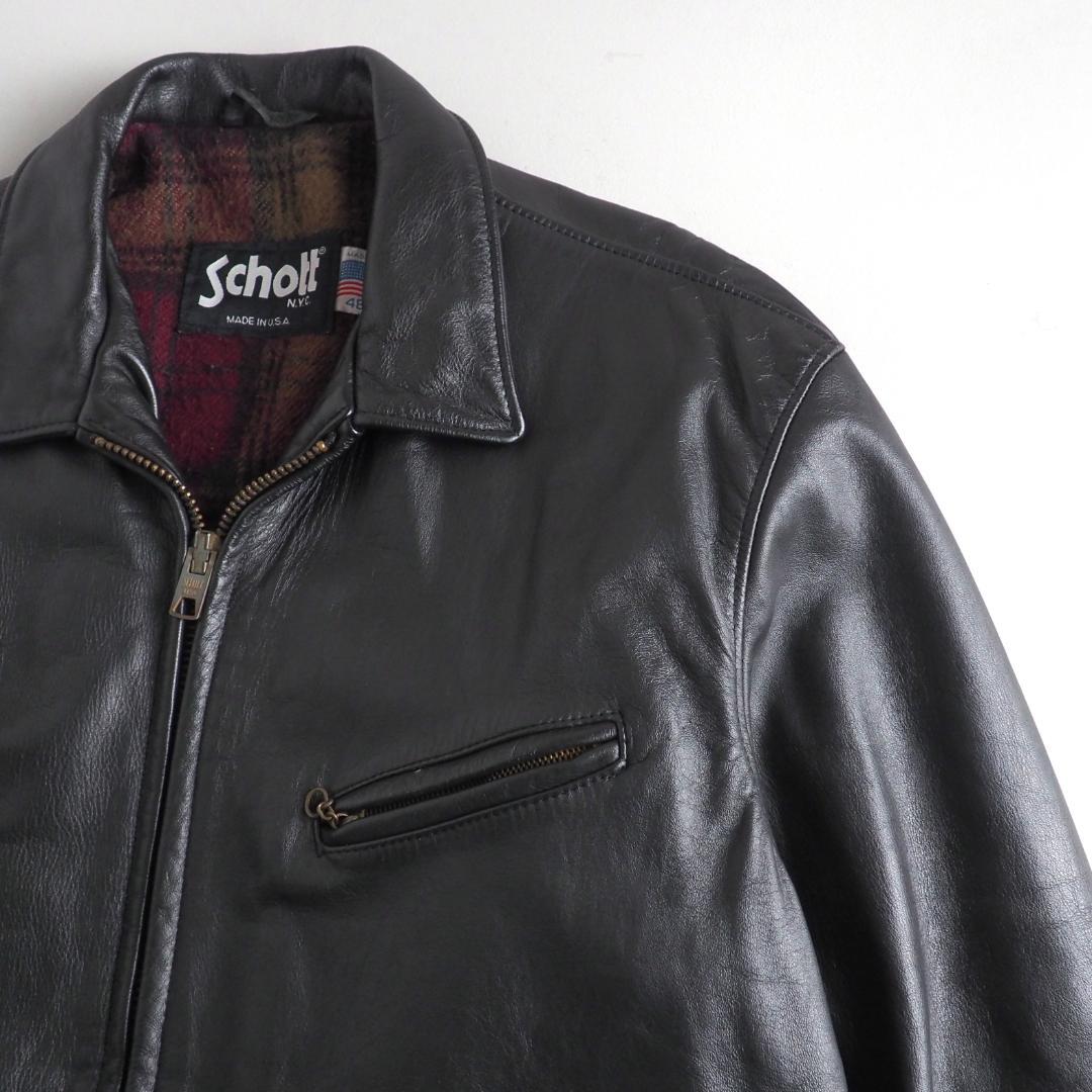 Schott　size48　シングルライダースジャケット　裏地チェック