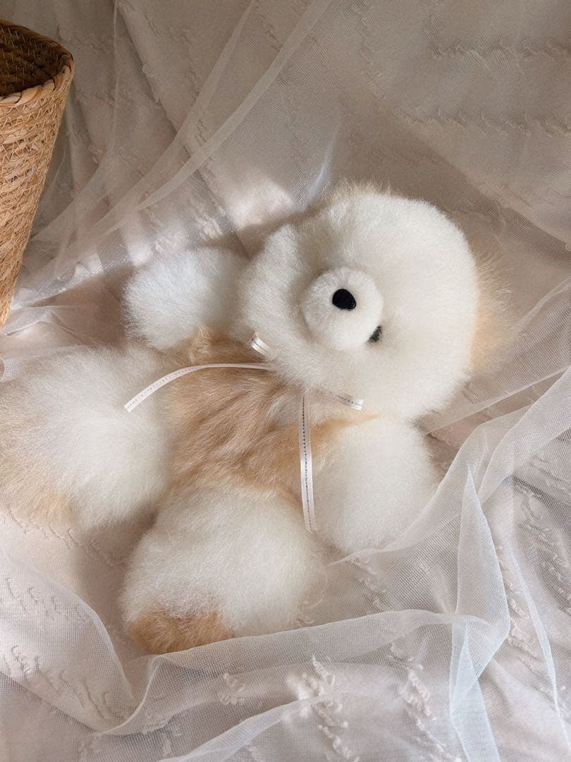 ふわふわアルパカテディベア (ペルー直輸入) ホワイト×ベージュ