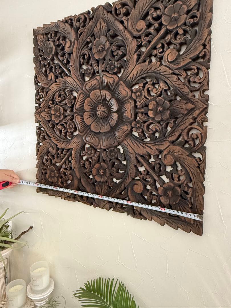 アジアンレリーフ 木製彫刻装飾パネル 約60cm