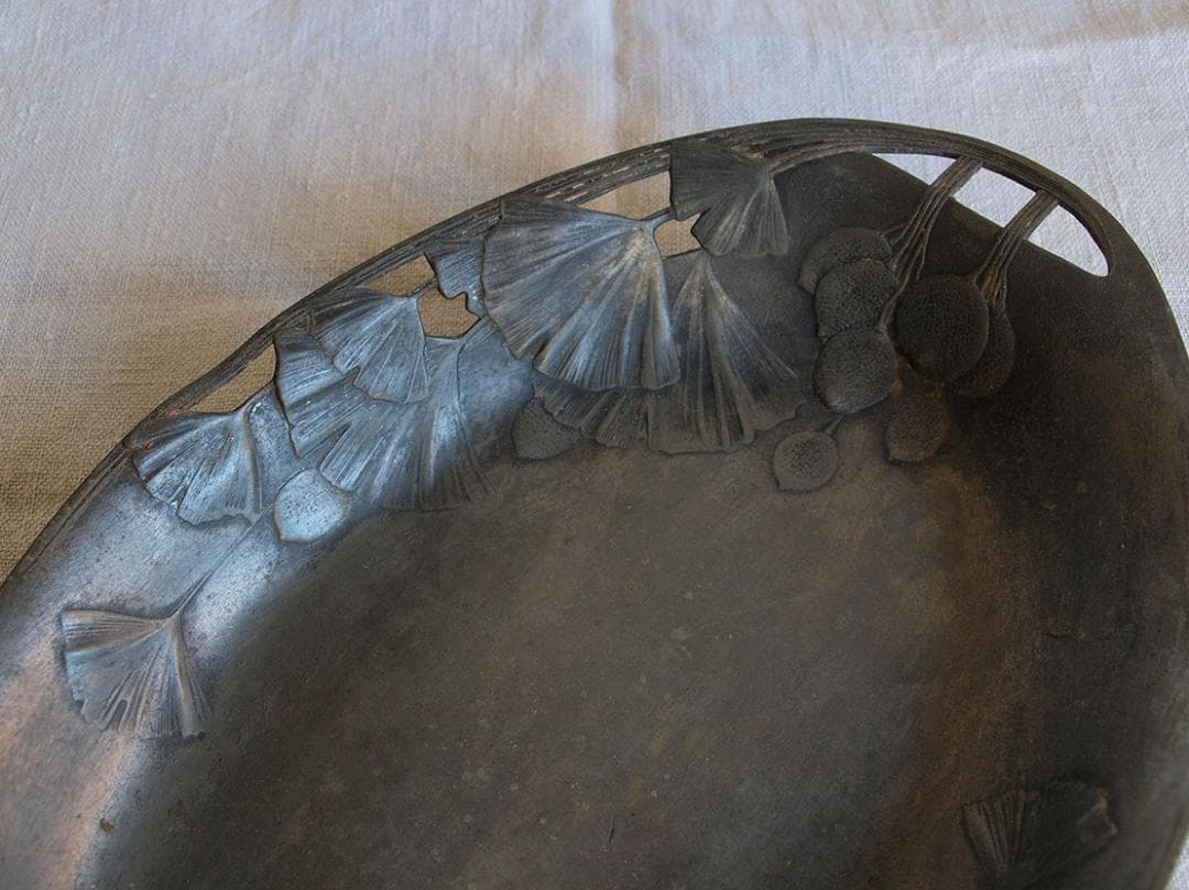 アールヌーボー トレイ 銀杏の木 錫 ピューターArt Nouveau/K050