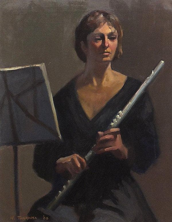 高山晴邦 「フルーティストのA嬢」 油彩12号 額装