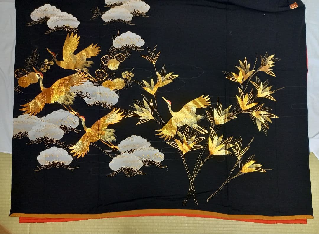 黒引き振袖 友禅作家秋山章 丸章 金彩の鶴 花嫁衣裳