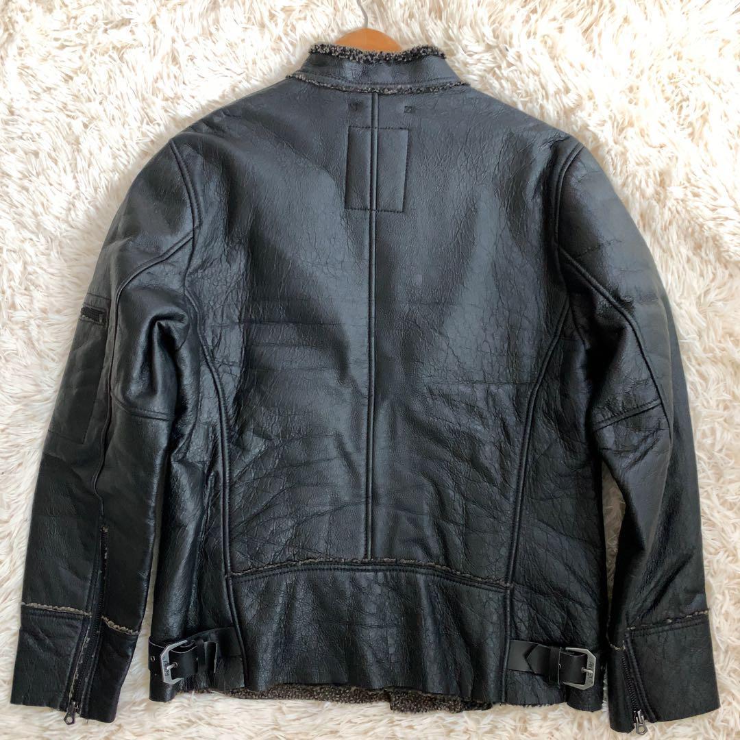 XL AVIREX ムートンレザー ジャケット ライダース 黒 ボア メンズ 革
