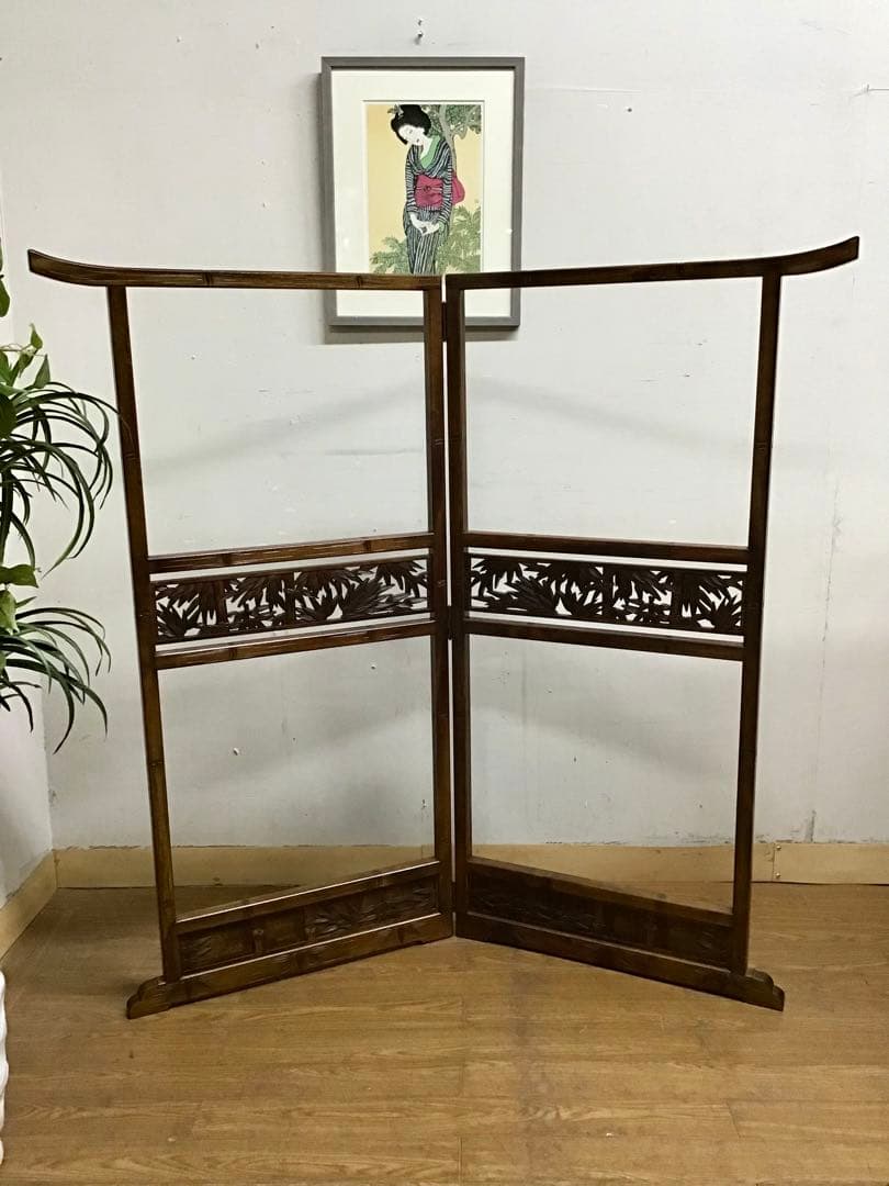 よかじー☆管218☆珍品☆軽井沢彫☆衣桁☆着物ハンガー☆竹模様