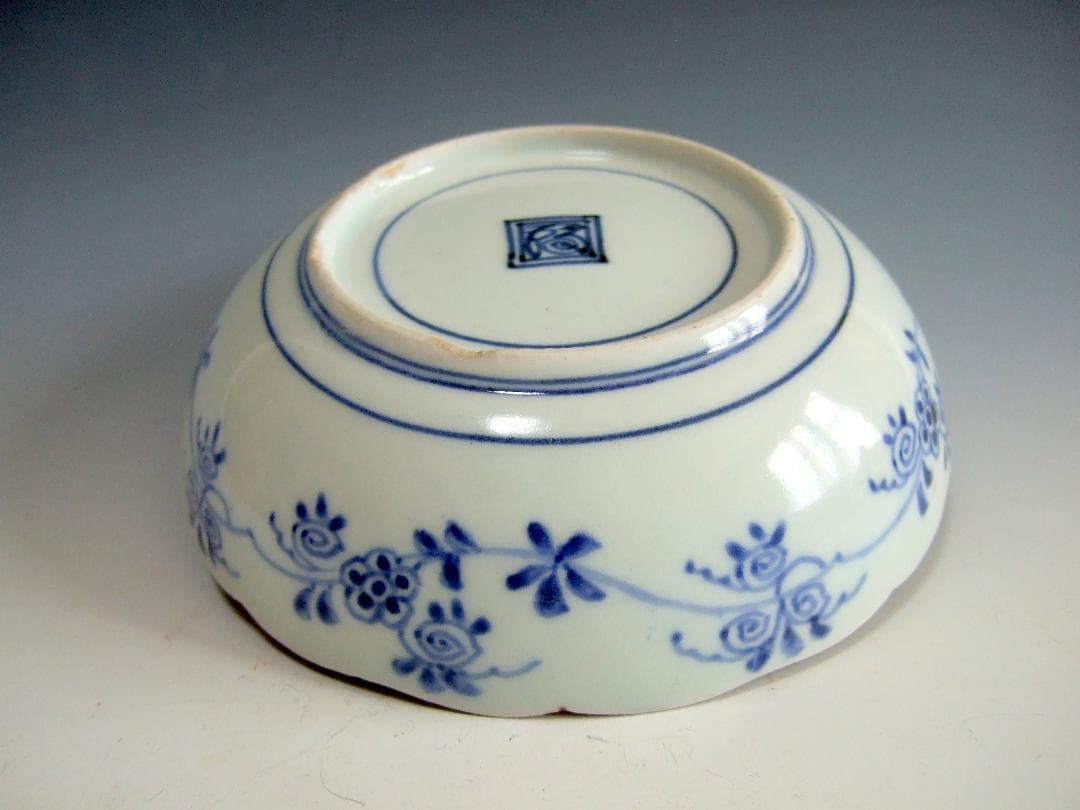 江戸中期 古伊万里 藍柿右衛門 蛸唐草 白抜蛸唐草 なます皿 / 逆蛸唐草