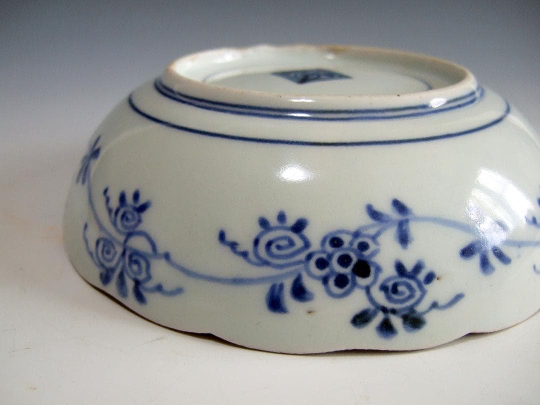 江戸中期 古伊万里 藍柿右衛門 蛸唐草 白抜蛸唐草 なます皿 / 逆蛸唐草