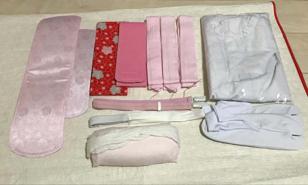 サービスセット しつけ糸つき紺の古典柄正絹振袖 全て揃ったフルセット M～トール