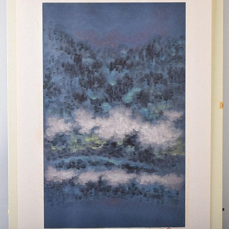 日展日本画家　下保昭　リトグラフ　「春宵」　32/120　額装　C　7892C