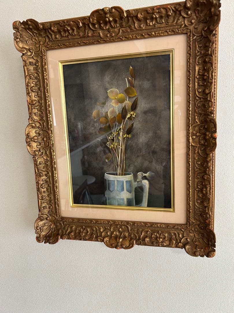 村山きおえ　4号油彩画　枯れた花　1975年制作