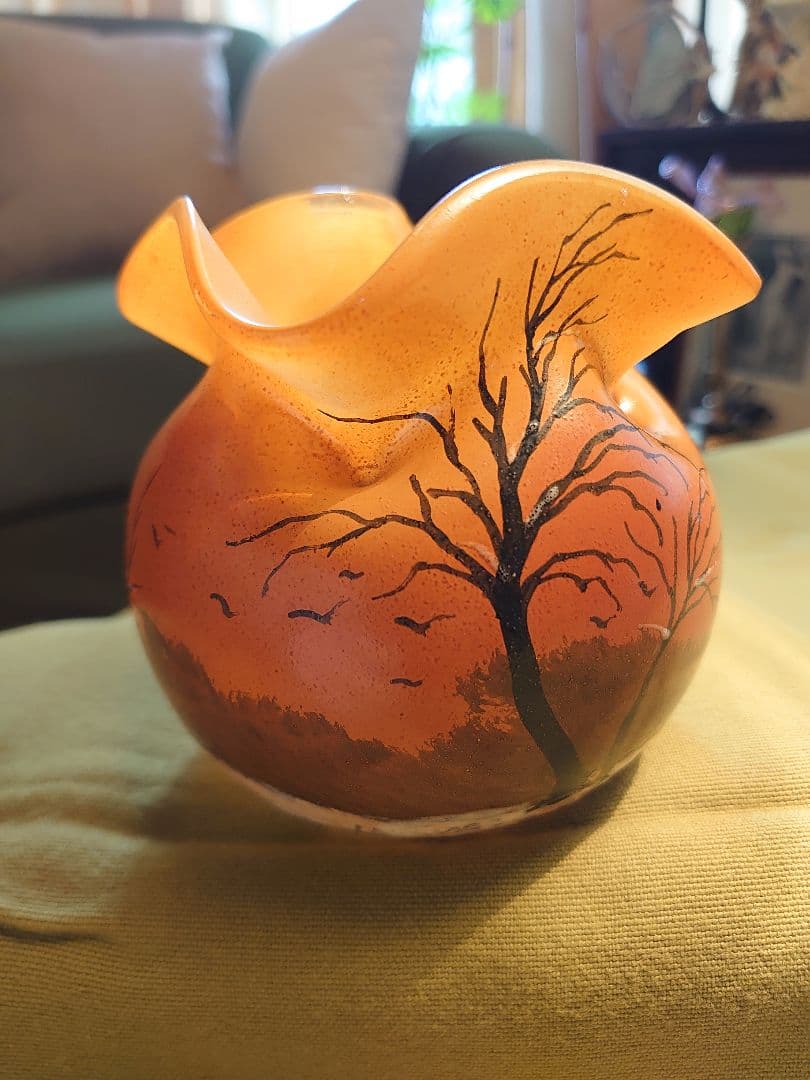 フランスLegras 「ルグラ 」エナメル 冬景色アンティーク美術ガラス工芸