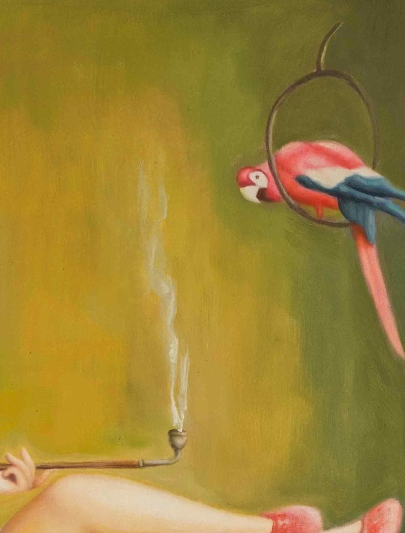 劉宝軍　油彩　肉筆『喫煙婦人』表サイン　画廊取扱シール　F12号　額無　b115