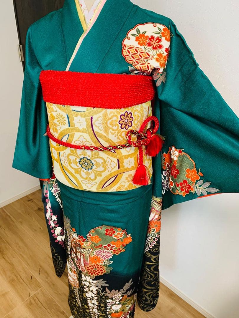 振袖フルセット豪華振袖　雪輪御所車花文　暈し染め　金彩　鈴乃屋扱い　正絹