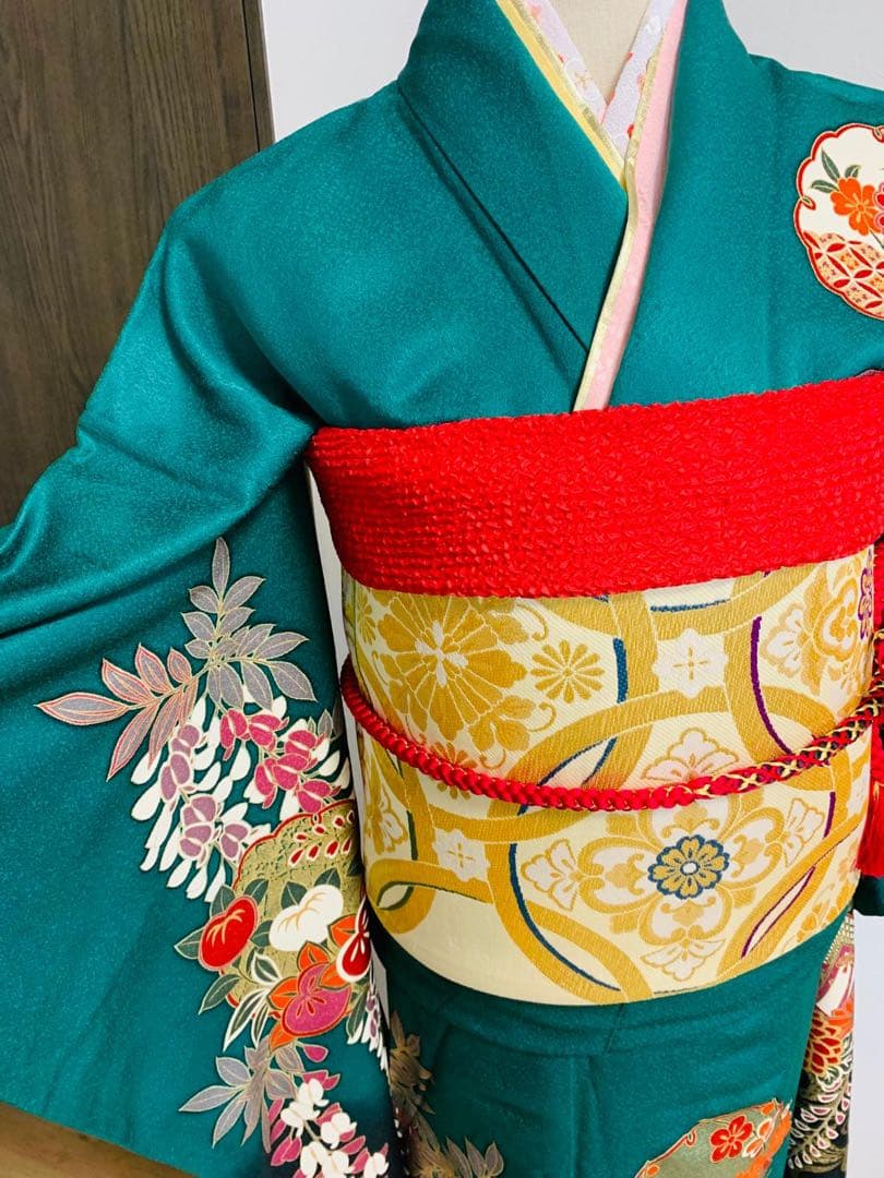 振袖フルセット豪華振袖　雪輪御所車花文　暈し染め　金彩　鈴乃屋扱い　正絹