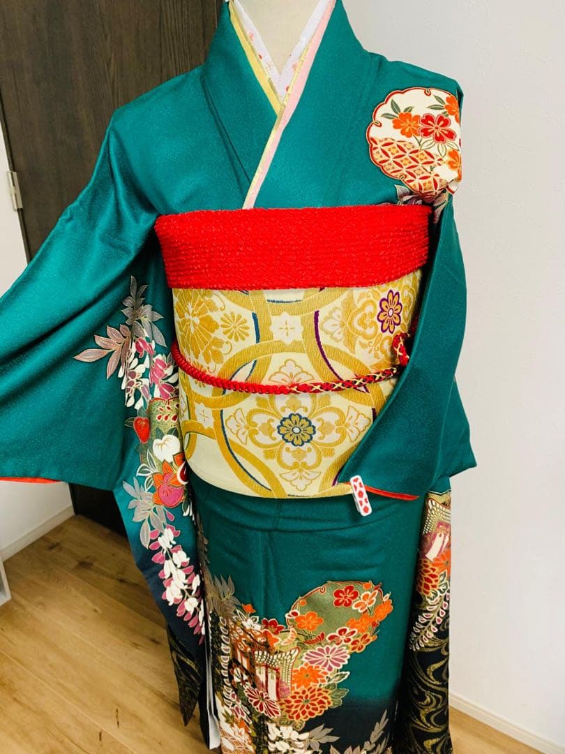 振袖フルセット豪華振袖　雪輪御所車花文　暈し染め　金彩　鈴乃屋扱い　正絹