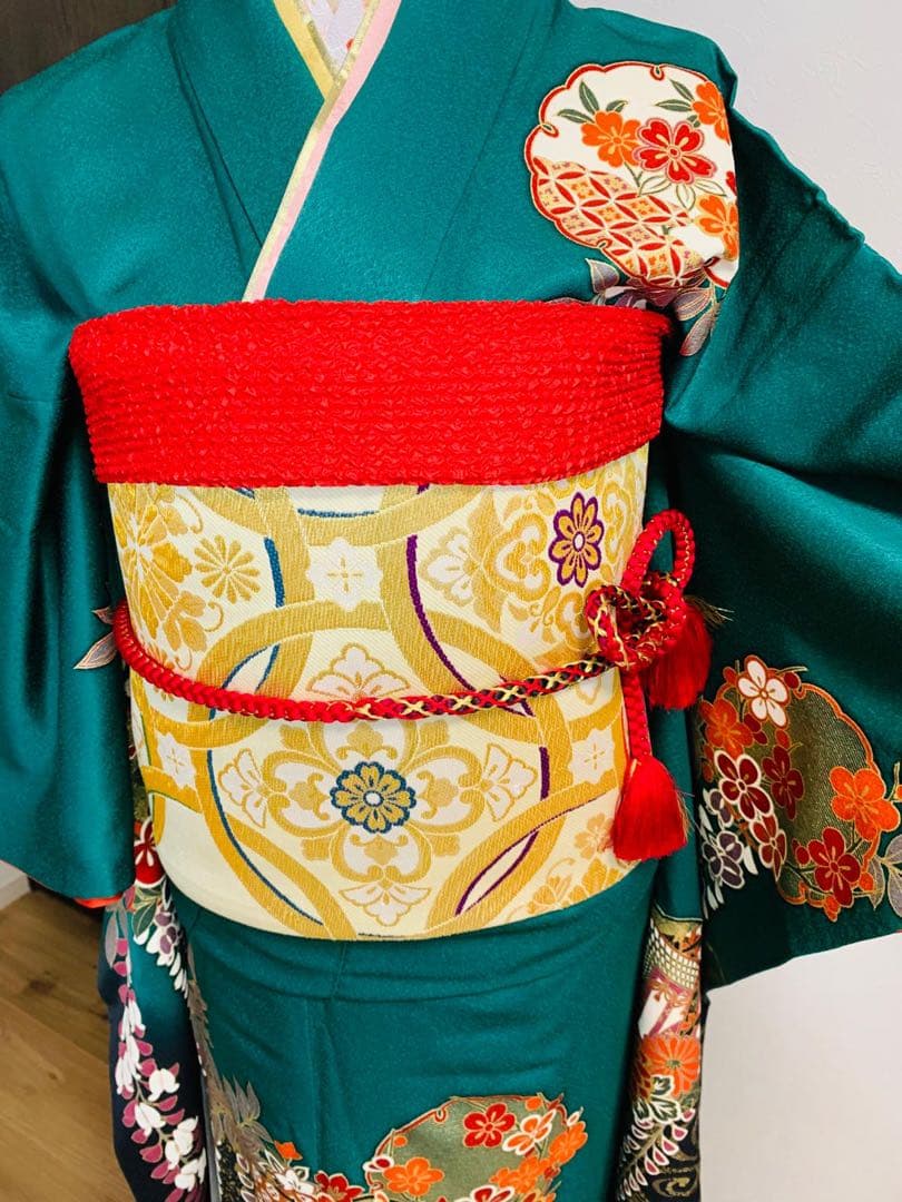 振袖フルセット豪華振袖　雪輪御所車花文　暈し染め　金彩　鈴乃屋扱い　正絹