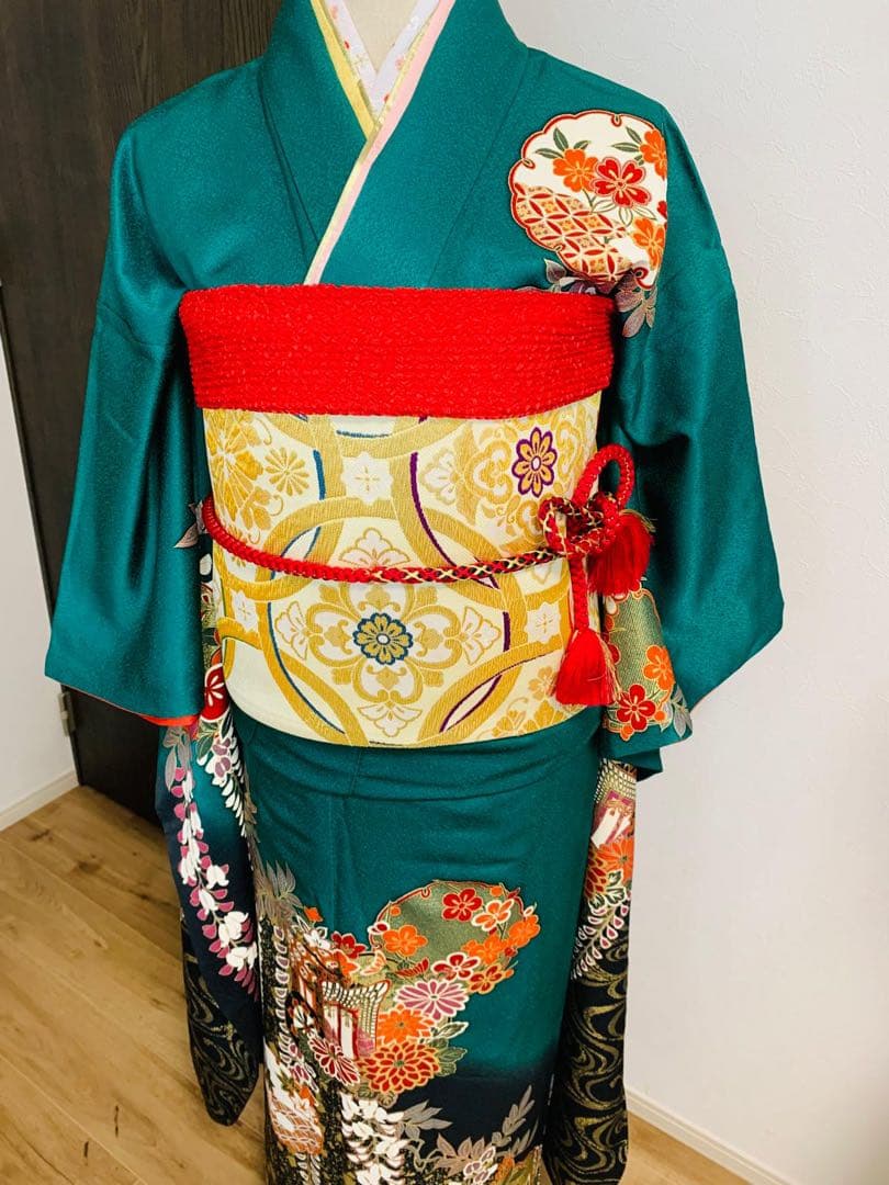 振袖フルセット豪華振袖　雪輪御所車花文　暈し染め　金彩　鈴乃屋扱い　正絹