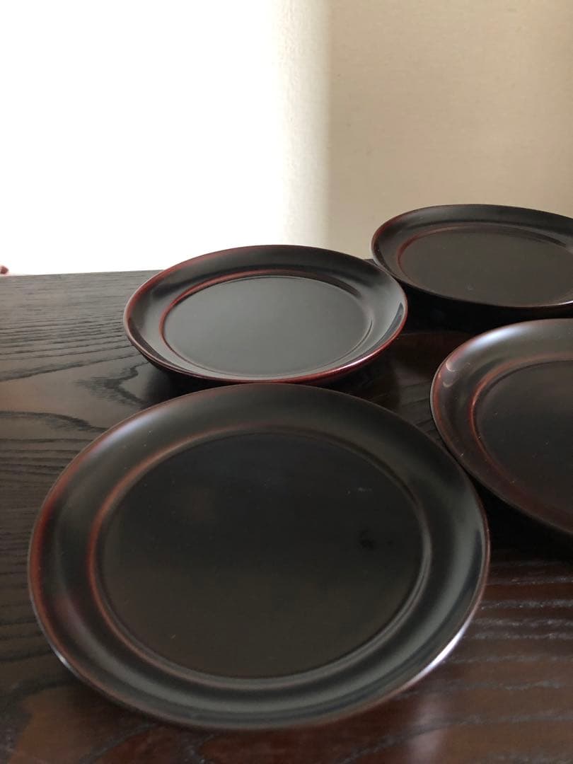 国産 浄法寺塗 木製 漆器 椿皿 楪子 銘々皿 溜塗 懐石 茶道具 5枚揃