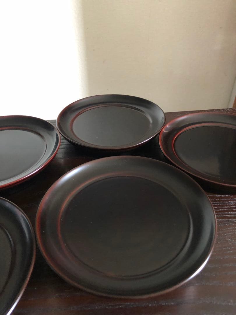 国産 浄法寺塗 木製 漆器 椿皿 楪子 銘々皿 溜塗 懐石 茶道具 5枚揃