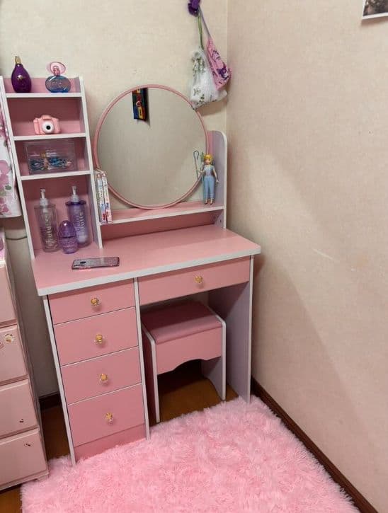 2 点セット ドレッサー & クッションスツール 組立式