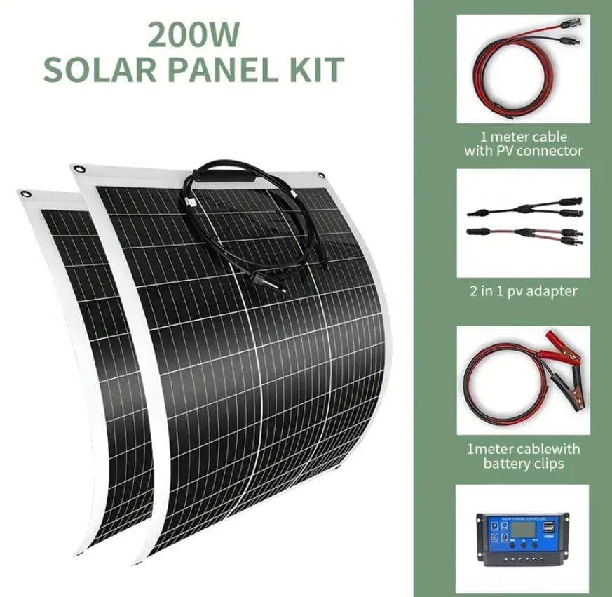 0914 曲がる! 100W2枚で200W ソーラーパネルキット コントローラー