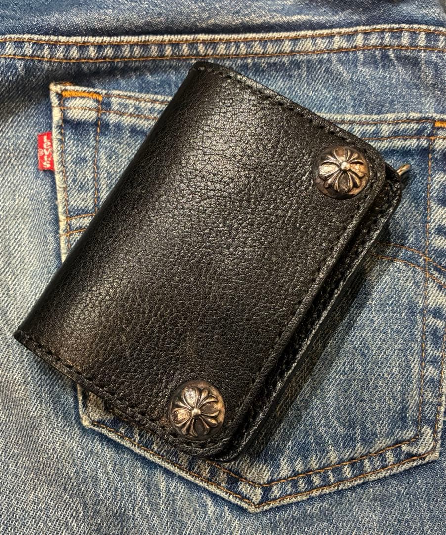 トラッカーウォレット　ショート　シュリンク　合金シルバー　クロスボール　※即納品