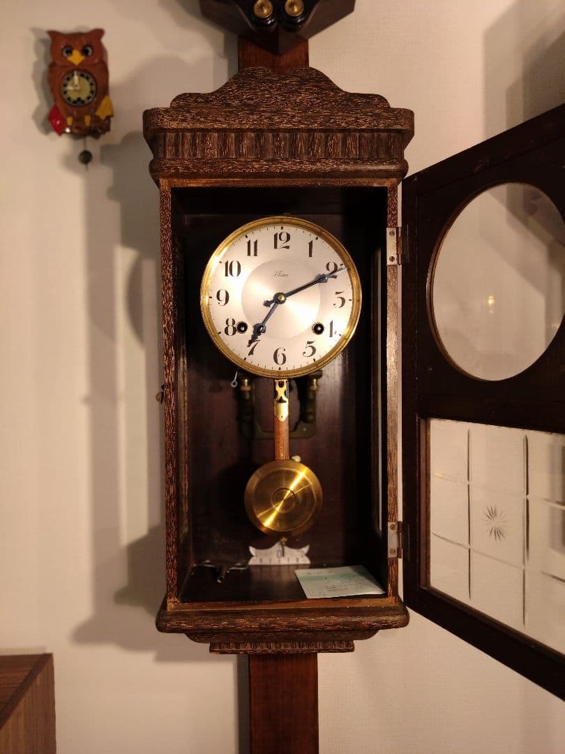 柱時計　(OH済み)　S.MIZU　昭和レトロ　ユンハンス　精工舎　ゼンマイ