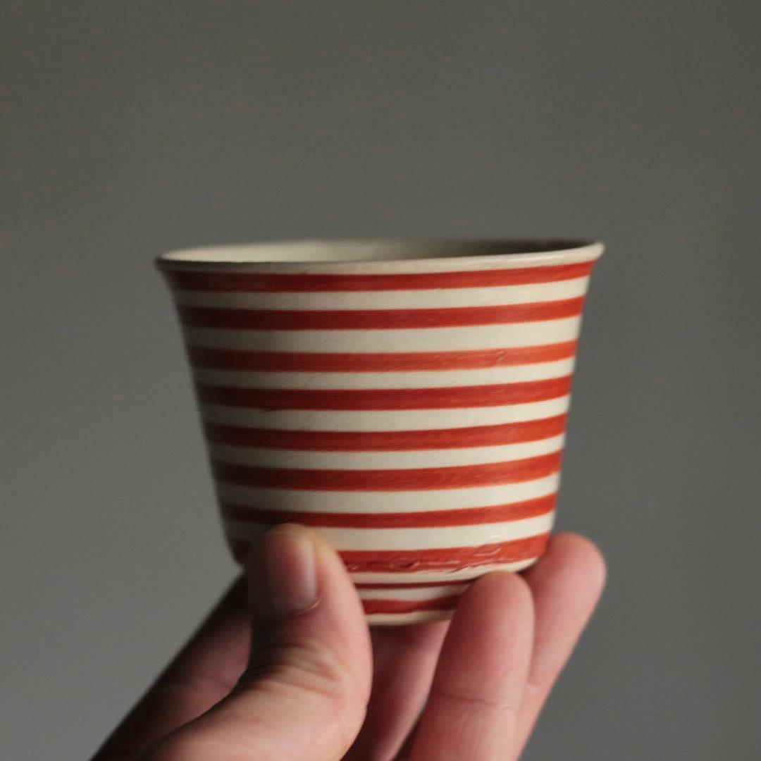 赤絵 輪線文 筒盃 酒器 古美術 古道具 アンティーク ぐい呑み 盃