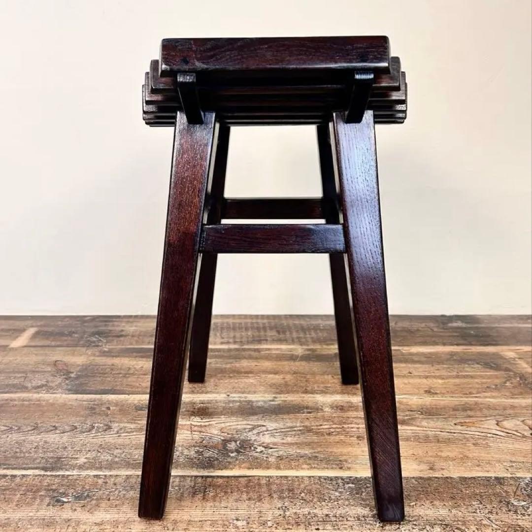 アンティーク 木製スツール 無垢材 昭和中期 工房 木組構造 ビンテージ 椅子