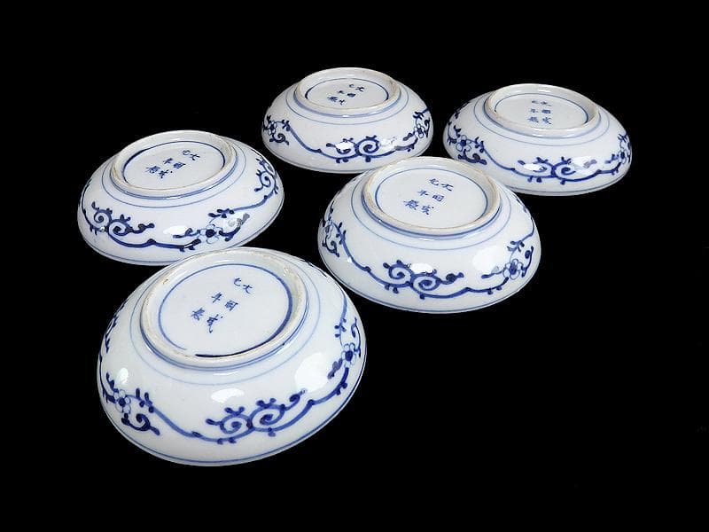 古伊万里　色絵　元禄写　菊に牡丹の図　４寸皿　５枚　 A081AS-MMv