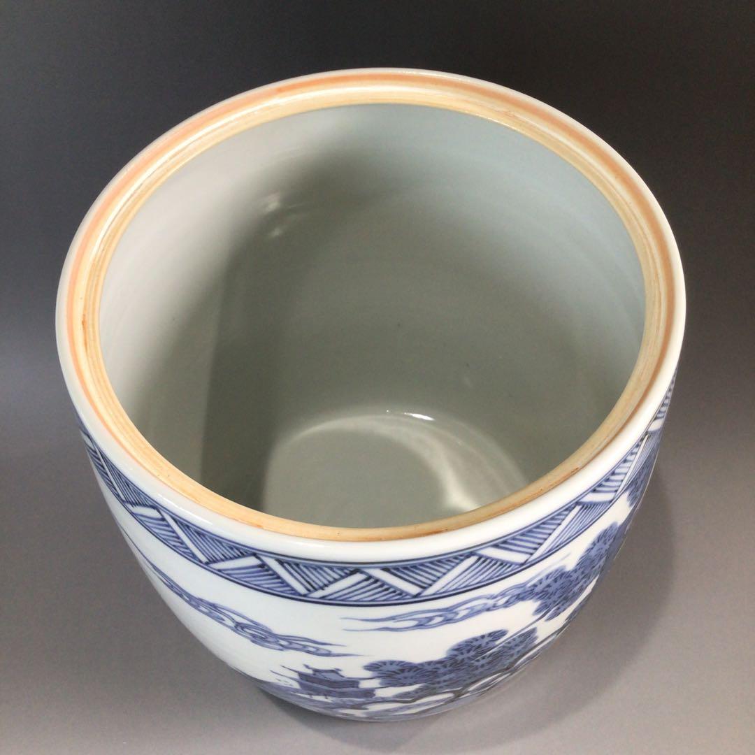 Ｐ６２５　水指　『膳所焼』『淡海ぜぜ　陽炎園造』『染付雲堂文』　共箱　茶道具