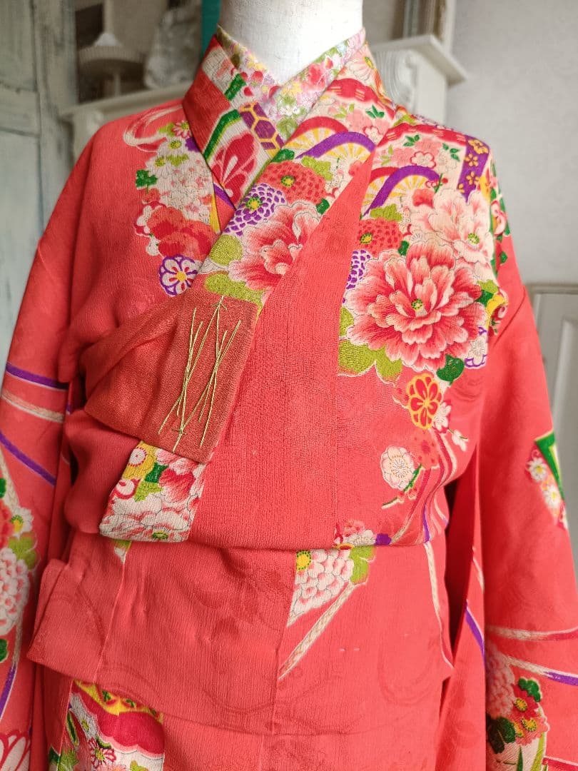専用です☆アンティークオレンジピンクの着物とミニだらり帯