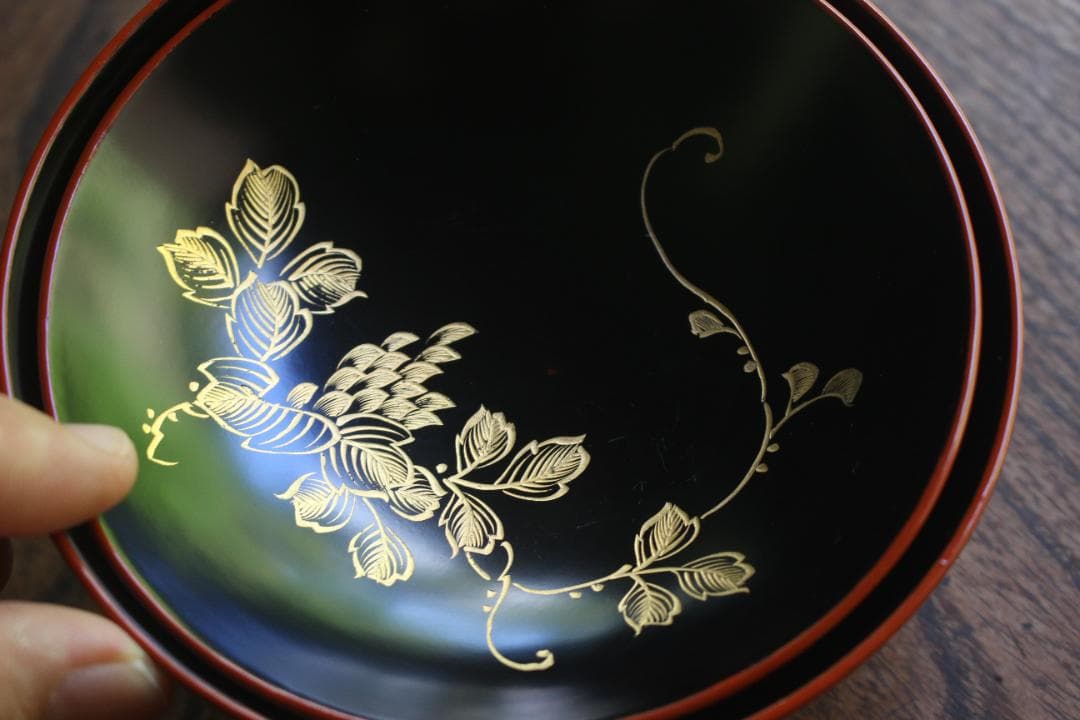 絵柄選択可！時代朱漆に優美な草花沈金のお椀10点（検輪島塗懐石椀沈金椀