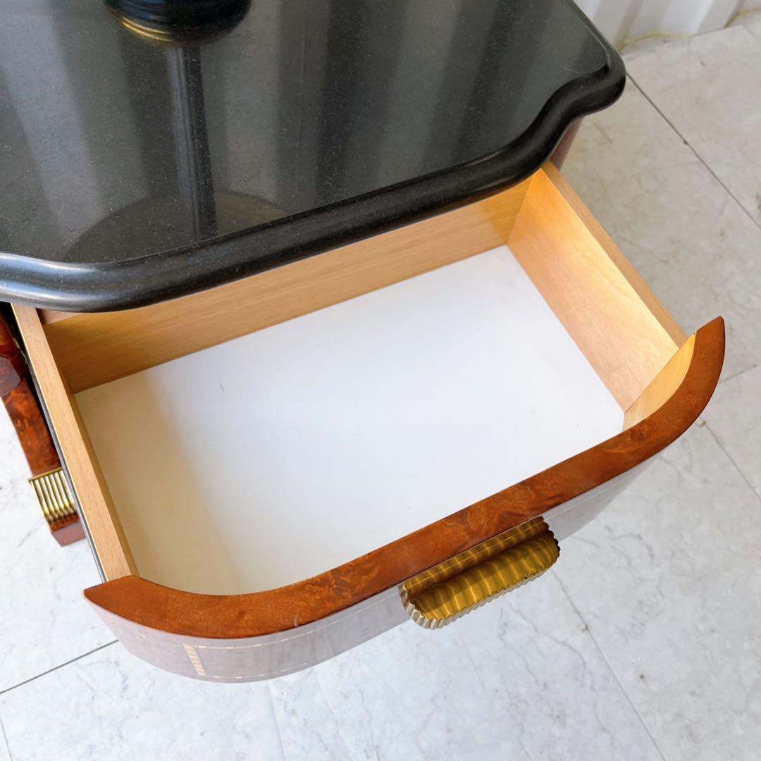 取付無料！高級ヨーロピアンアンティーク 大理石天板ライト付きナイトサイドテーブル