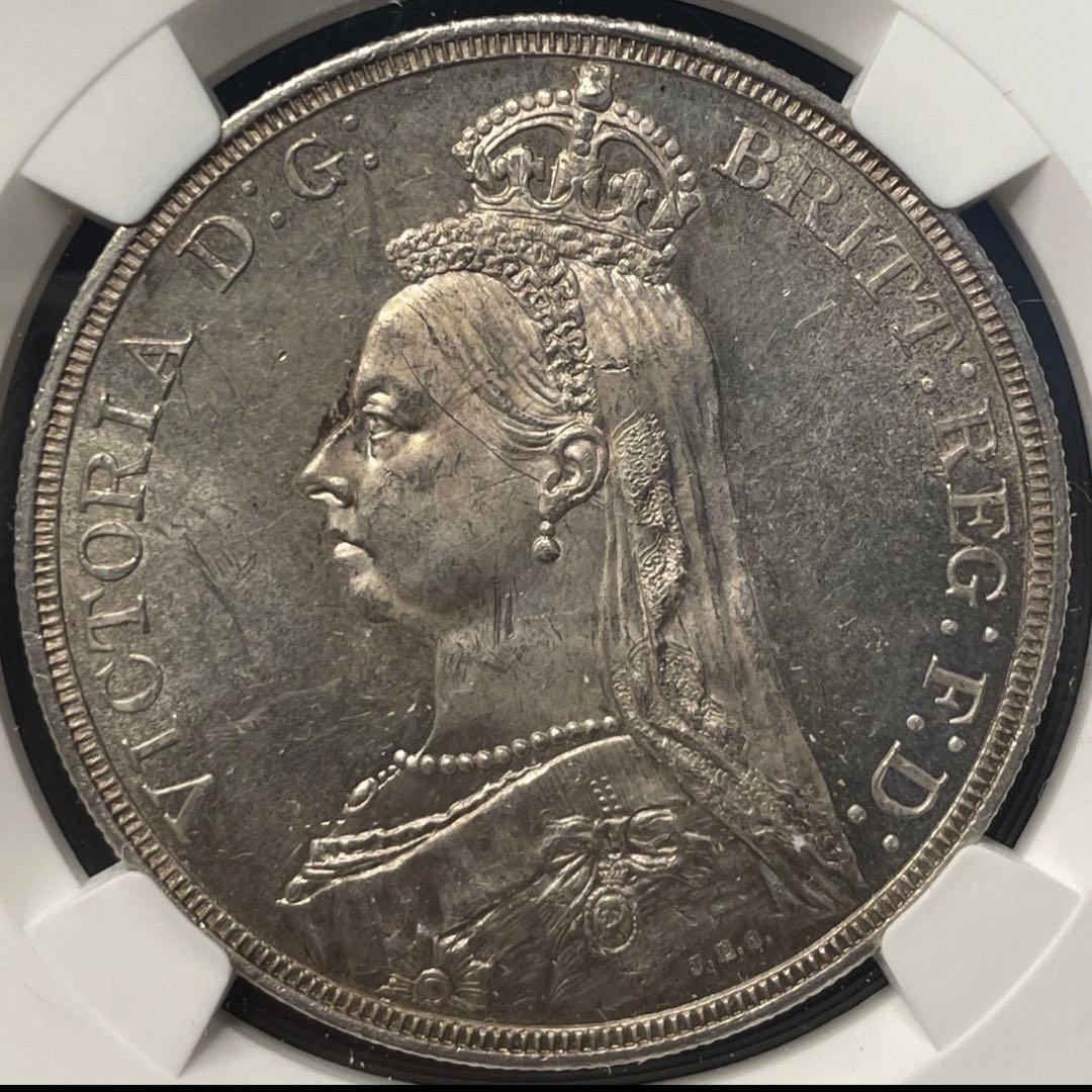 1887年 イギリス NGC MS62 ヴィクトリア女王 1クラウン 銀貨