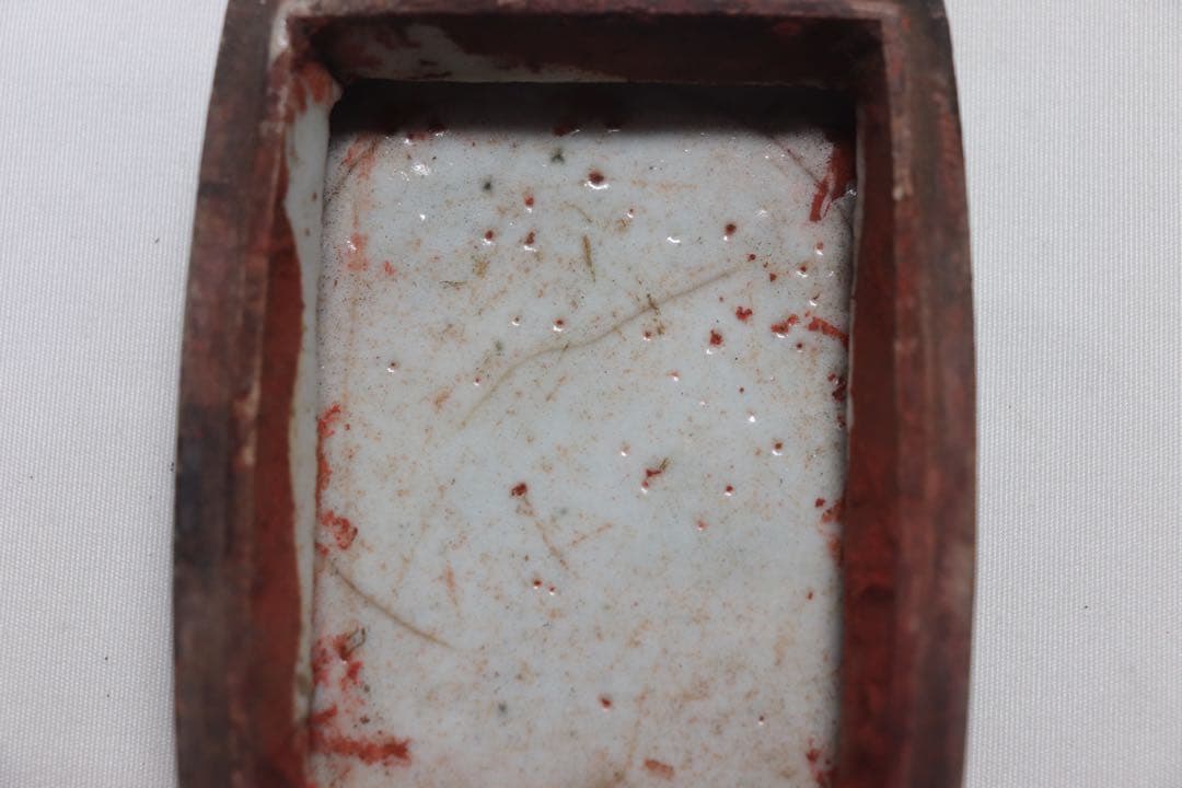 中国　清朝期　染付香合　朱肉入　アンティーク　送料込み0506