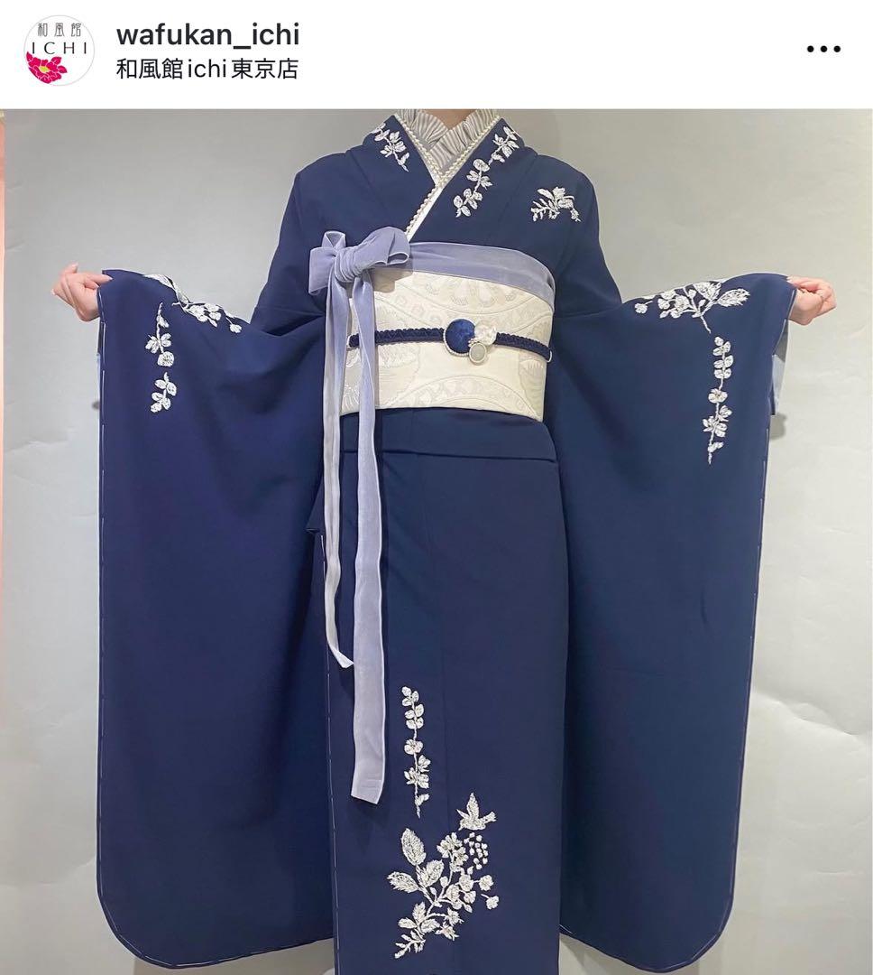 成人式　振袖　和風館ICHI ネイビー　紺色　シンプル