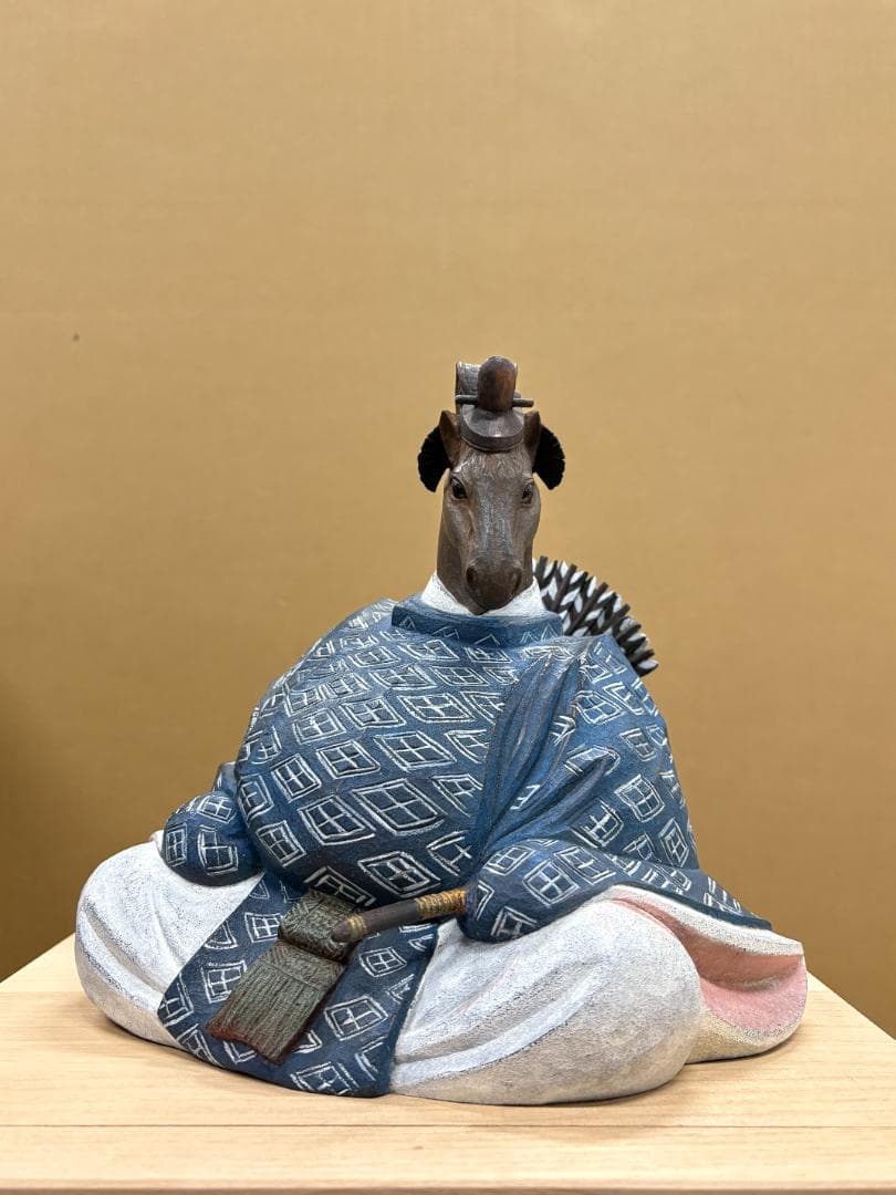 作家物　野桑敏哉(彫房ぬらり)　「牛の刻」　木彫に手彩色　Y-48