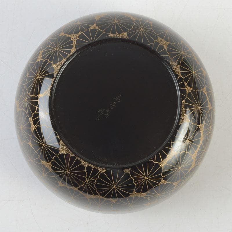 茶道具　輪島塗　前志芸男作　沈金菊文様　平棗　共布共箱　V　9581